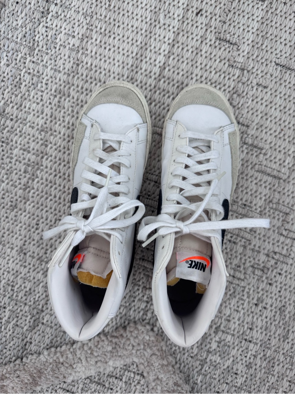 Nike Women’s White/Tan High-Top Sneakers with Black Swoosh